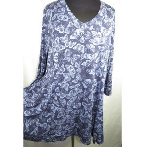 Evans Navy Butterfly Print Long Sleeve Swing Tunic Plus Size 26-28
